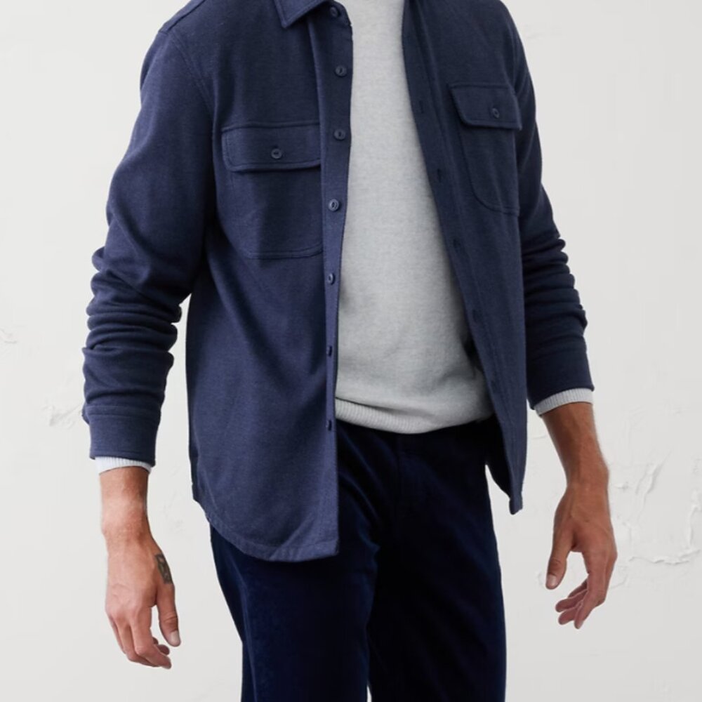 Large Banana Republic Factory Standard-Fit Knit Chamois Shirt Navy Blue